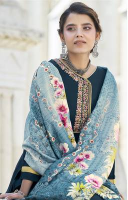 Dark-teal embroidered rayon salwar 3