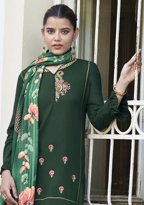 Dark-green embroidered rayon salwar 3