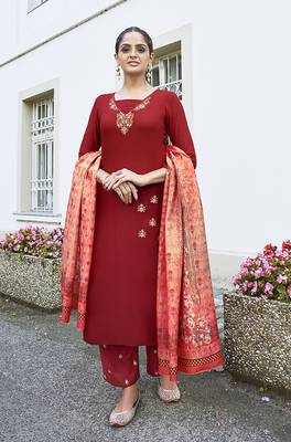 Red embroidered rayon salwar kameez 1