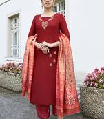 Red embroidered rayon salwar