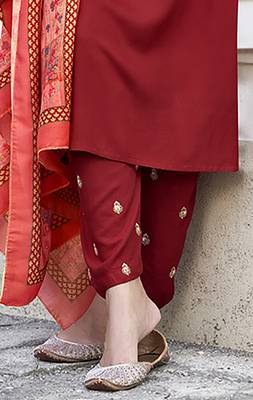 Red embroidered rayon salwar kameez 4