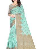   turquoise woven art silk saree with blouse
