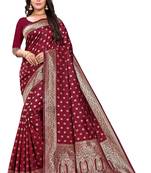 Maroon woven art silk saree with blouse