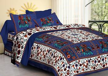 Jaipuri Sanganeri Prints Cotton Bed Sheet For Double Bed With Two Pillow Cover Size 90 x 100 Inch 1