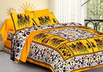 Jaipuri Sanganeri Prints Cotton Bed Sheet For Double Bed With Two Pillow Cover Size 90 x 100 Inch 1