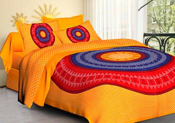Jaipuri Sanganeri Prints Cotton Bed Sheet For Double Bed With Two Pillow Cover Size 90 x 100 Inch 1