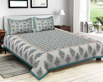 Jaipuri Sanganeri Prints Cotton Bed Sheet For Double Bed With Two Pillow Cover Size 90 x 100 Inch 1