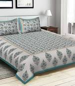 Jaipuri Sanganeri Prints Cotton Bed Sheet For Double Bed With Two Pillow Cover Size 90 x 100 Inch