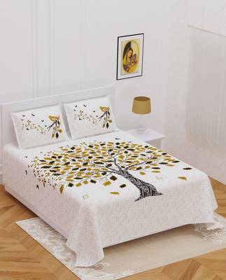 Jaipuri Sanganeri Prints Cotton Bed Sheet For Double Bed With Two Pillow Cover Size 90 x 100 Inch 1