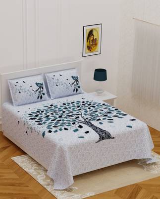 Jaipuri Sanganeri Prints Cotton Bed Sheet For Double Bed With Two Pillow Cover Size 90 x 100 Inch 1