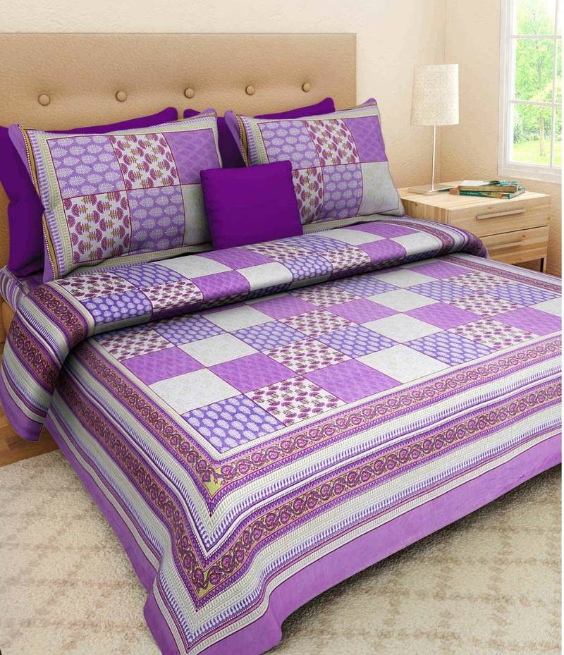 Jaipuri Sanganeri Prints Cotton Bed Sheet For Double Bed With Two