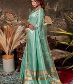 Turquoise woven tissue saree with blouse