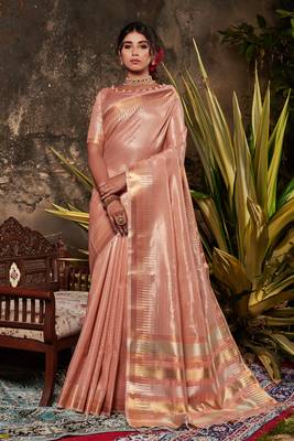 Peach woven tissue saree with blouse 1