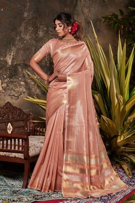 Peach woven tissue saree with blouse 2