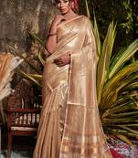 Beige woven tissue saree with blouse