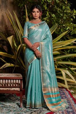 Blue woven tissue saree with blouse 1