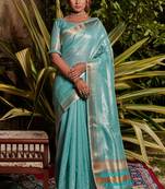 Blue woven tissue saree with blouse