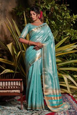 Blue woven tissue saree with blouse 2