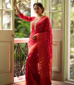 Pink woven patola saree with blouse