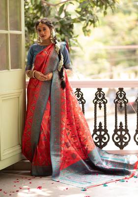 Red woven patola saree with blouse 1