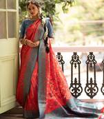 Red woven patola saree with blouse
