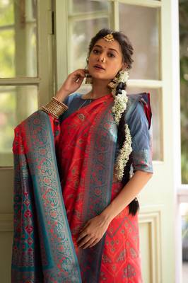 Red woven patola saree with blouse 2