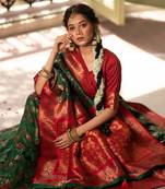 Green woven patola saree with blouse