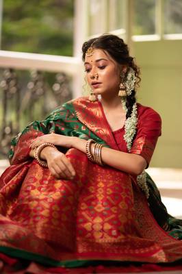 Green woven patola saree with blouse 2