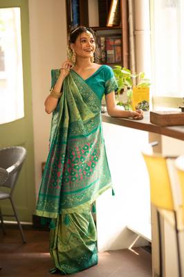 Blue woven patola saree with blouse 1