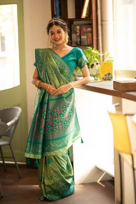 Blue woven patola saree with blouse 2