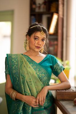 Blue woven patola saree with blouse 3