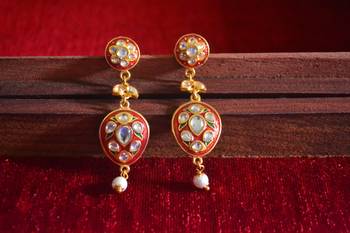 Gold Kundan Meenakari Work danglers-drops 1