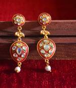 Gold Kundan Meenakari Work danglers-drops