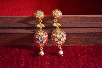 Gold Kundan Meenakari Work danglers-drops 2