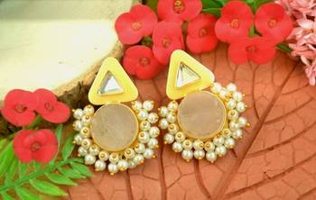 Semi Precious Stone Studs with Kundan work and Bunched Pearls 2
