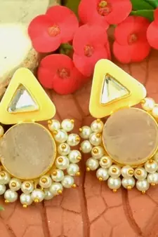 Semi Precious Stone Studs with Kundan work and Bunched Pearls