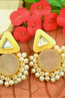 Semi Precious Stone Studs with Kundan work and Bunched Pearls