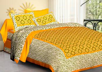 Jaipuri Sanganeri Prints Cotton Bed Sheet For Double Bed With Two Pillow Cover Size 90 x 100 Inch 1