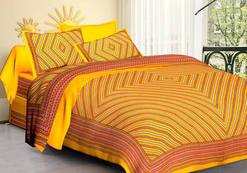Jaipuri Sanganeri Prints Cotton Bed Sheet For Double Bed With Two Pillow Cover Size 90 x 100 Inch 1