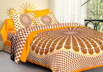 Jaipuri Sanganeri Prints Cotton Bed Sheet For Double Bed With Two Pillow Cover Size 90 x 100 Inch 1
