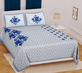 Jaipuri Sanganeri Prints Cotton Bed Sheet For Double Bed With Two Pillow Cover Size 90 x 100 Inch 1