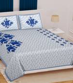 Jaipuri Sanganeri Prints Cotton Bed Sheet For Double Bed With Two Pillow Cover Size 90 x 100 Inch