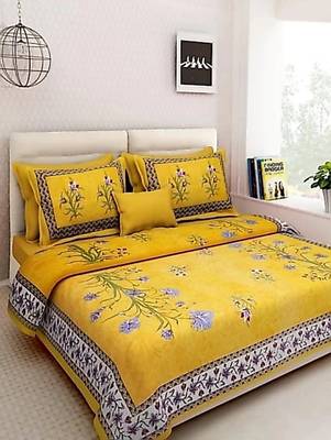 Jaipuri Sanganeri Prints Cotton Bed Sheet For Double Bed With Two Pillow Cover Size 90 x 100 Inch 1