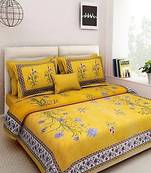 Jaipuri Sanganeri Prints Cotton Bed Sheet For Double Bed With Two Pillow Cover Size 90 x 100 Inch