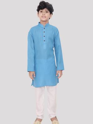 HLOOM Blue plain cotton boys-kurta 1