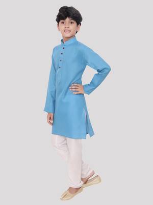 HLOOM Blue plain cotton boys-kurta 4