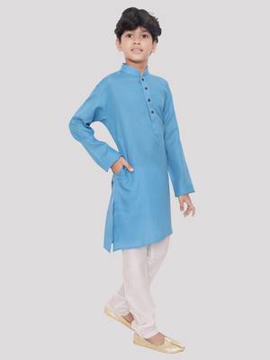 HLOOM Blue plain cotton boys-kurta 5