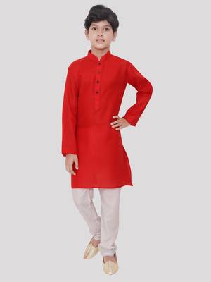 HLOOM Red plain cotton boys-kurta 1