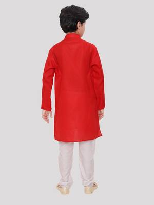 HLOOM Red plain cotton boys-kurta 3
