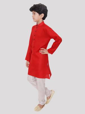 HLOOM Red plain cotton boys-kurta 4
